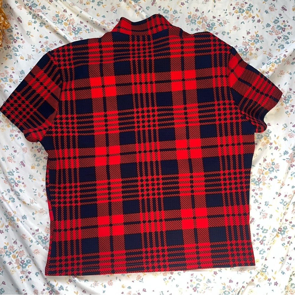 SHEIN Red and dark blue Plaid Shirt